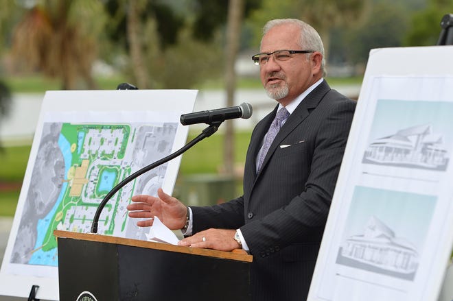 Commissioner Jay Hurley speaks on July 24, 2018, at a groundbreaking ceremony for the new community center at Venetian Gardens in Leesburg. [Whitney Lehnecker/Daily Commercial]