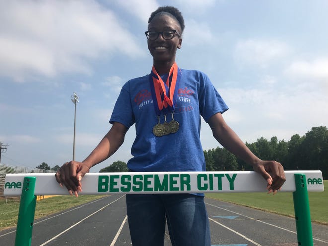 Bessemer City's Ja'Ciya Guthrie won three state titles and MVP honors at the Class 1A state track meet on May 18. [JOE HUGHES/Gaston Gazette]