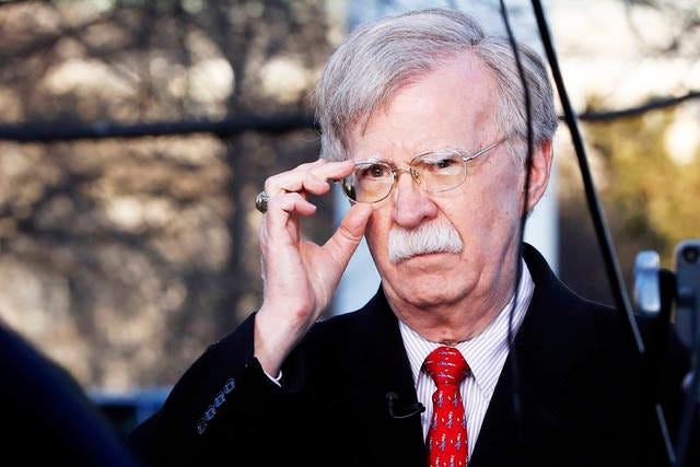 In this March 5 file photo, U.S. national security adviser John Bolton adjusts his glasses before an interview at the White House in Washington. North Korea has issued a relatively mild criticism of White House national security adviser John Bolton over a recent interview he gave. State media on Saturday cited First Vice Foreign Minister Choe Son Hui as criticizing Bolton for telling Bloomberg News that the U.S. would need more evidence of North Korea’s disarmament commitment before a third leaders’ summit. (AP Photo/Jacquelyn Martin, File)