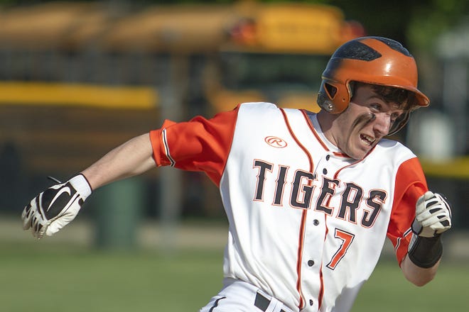 Illini Bluffs' Reid Sondergoth races around second base on his was to scoring a run during the Tigers' 10-1 win over North Fulton in the Class 1A regional semifinal earlier this month at Abingdon-Avon High School. [STEVE DAVIS/GATEHOUSE MEDIA ILLINOIS FILE PHOTO]