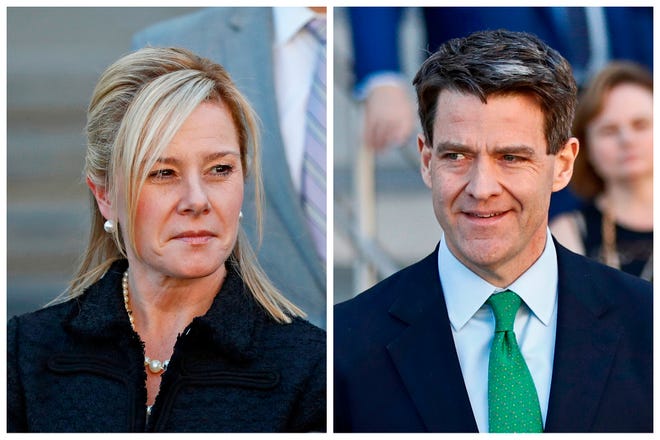 Bridget Kelly, left, leaving federal court after sentencing, and Bill Baroni, leaving federal court after sentencing in Newark. The U.S. Supreme Court has set a date for when it will consider whether to hear the appeal of convicted "Bridgegate" defendants. [AP Photos/Julio Cortez, File]