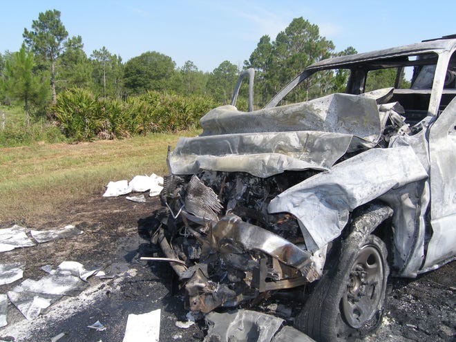 Darwin Gordon Phillips' street sweeper crumpled and immediately burst into flames according to a report from the Florida Highway Patrol. He died from his injuries on-scene. [Submitted]