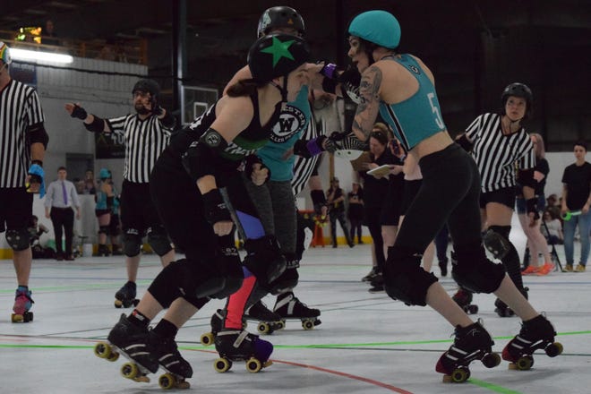 Bay State Brawlers Roller Derby will host a doubleheader Saturday, June 1 at the Wallace Civic Center in Fitchburg, as the Punishers and Brawlin’ Broads take on teams from New England. [SHAWN BLYTHE PHOTO]