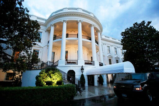 The White House is shown soon after President Donald Trump's arrival from a trip to Colorado, Thursday, May 30, 2019, in Washington. In a surprise announcement that could compromise a major trade deal, President Donald Trump announced Thursday that he is slapping a 5% tariff on all Mexican imports to pressure the country to do more to crack down on the surge of Central American migrants trying to cross the border. (AP Photo/Manuel Balce Ceneta)