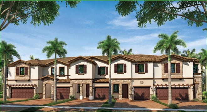 Rendering of some townhomes in Cambria Parc on Flavor Pict Road in Boynton Beach. It is one of five developments that offer workforce housing for-sale units. [Provided by Lennar]