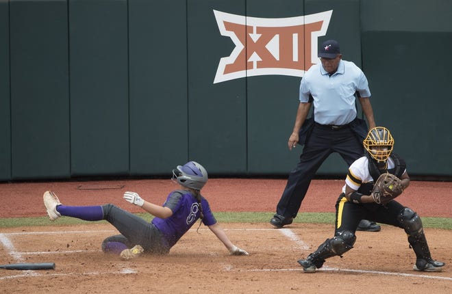 Angleton's Haylie Savage, scoring in Friday's semifinal win over Forney, had two RBIs in the championship game. [RICARDO B. BRAZZIELL/AMERICAN-STATESMAN]