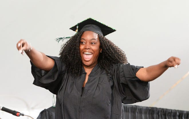Talia Halliday of Brockton during Massasoit Community College Fifty-Second Commencement Ceremony on Friday, May 31, 2019. 

(Marc Vasconcellos/The Enterprise)