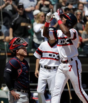 Chicago White Sox's Tim Anderson celebrates after hitting a solo home run during the fourth inning Sunday, June 2, 2019, in Chicago. [NAM Y. HUH/THE ASSOCIATED PRESS]