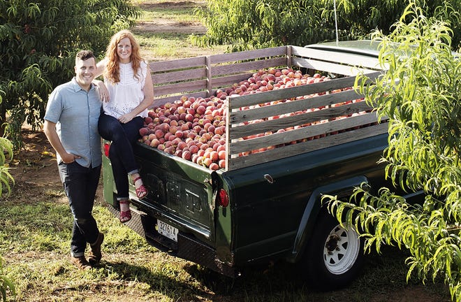 Stephen and Jessica Rose are the owners of The Peach Truck, a company that brings Georgia peaches to other states, including their home state of Tennessee. The Peach Truck is on a national tour that is stopping in Austin on Tuesday. [Contributed by Eliesa Johnson]