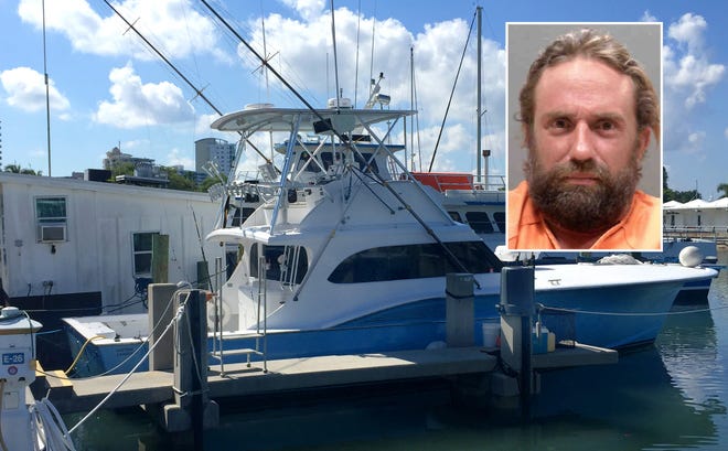 The charter fishing boat Double Marker, operated by Capt. Mark Bailey, inset, docked at Marina Jack on Tuesday. [Herald-Tribune staff photo / Mike Lang; Bailey photo provided by Sarasota County Sheriff's Office]