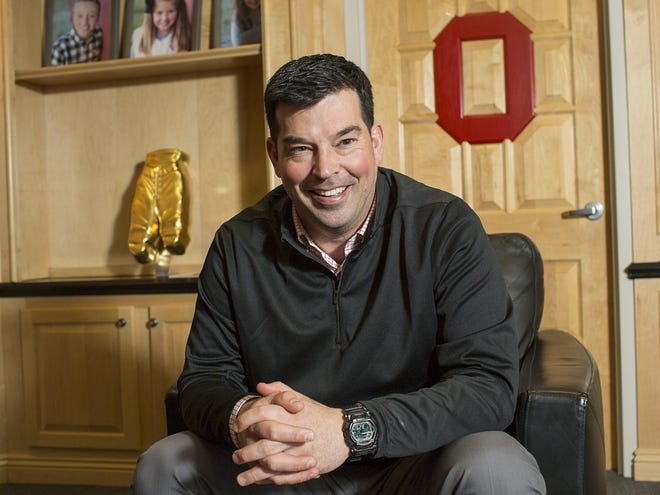 New OSU head football coach Ryan Day poses for a portrait in his office in the Woody Hayes Athletic Center on The Ohio State University campus in Columbus, Ohio on March 4, 2019. [Brooke LaValley]
