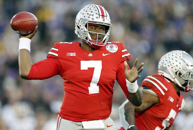 Quarterback Dwayne Haskins Jr.'s improvement in communication on the field helped him in his record-setting season for Ohio State in 2018. [Kyle Robertson/Dispatch]
