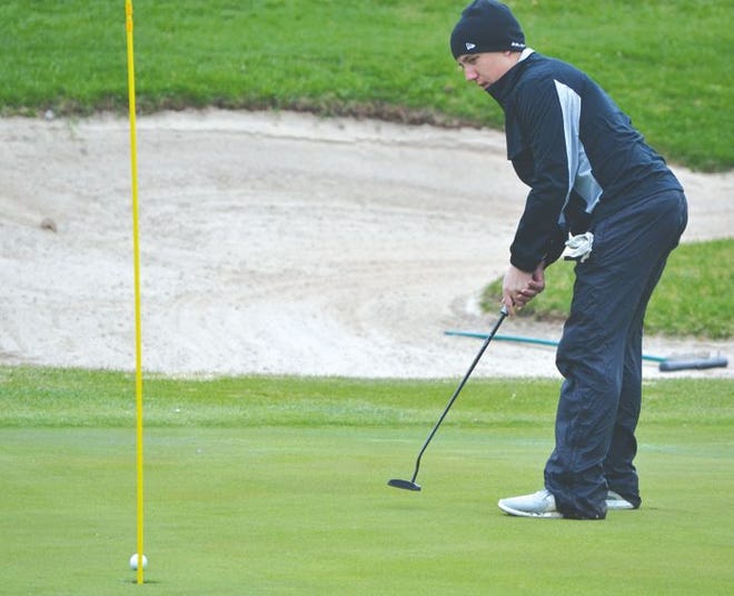 Cheboygan sophomore Justin Horrocks watches his putt on the eighth hole at the Cheboygan Invitational on Monday, April 29. The Cheboygan varsity boys golf team will compete in a state finals for the first time since 2003 at Ferris State University's Katke Course on Friday and Saturday. The Chiefs qualified by earning a third-place finish at regionals last week.