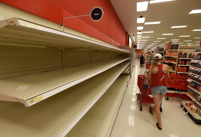 The water shelves were empty at a Target in Polk County as people prepared for Hurricane Irma on Sept. 5, 2017. Officials advise people to be prepared now for hurricane season. [SCOTT WHEELER/GATEHOUSE MEDIA]