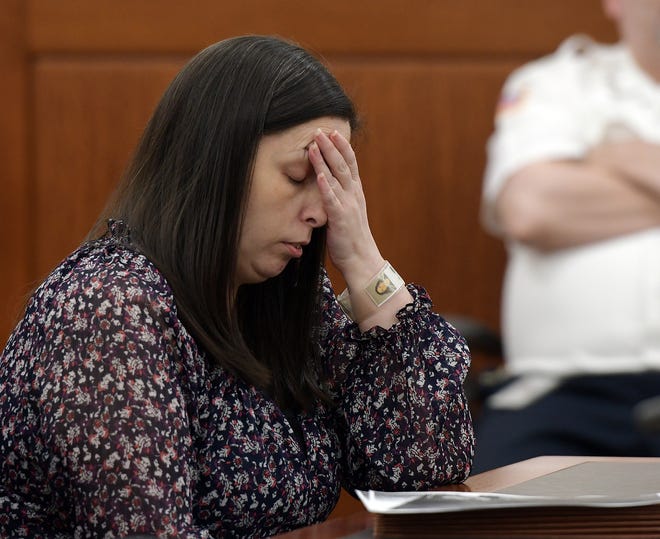 Erika L. Murray in Worcester Superior Court on Tuesday, the first day of her murder trial. [T&G Staff/Rick Cinclair]