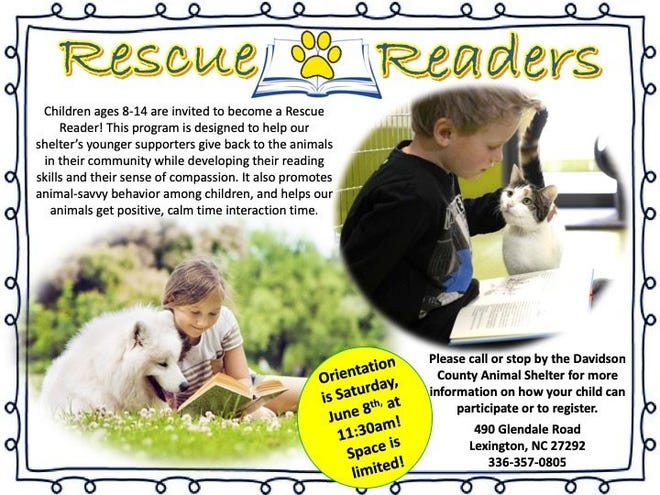 Mindy Faircloth, a volunteer for the Davidson County Animal Shelter, shared this graphic detailing the Rescue Readers program on social media. [Contributed photo]