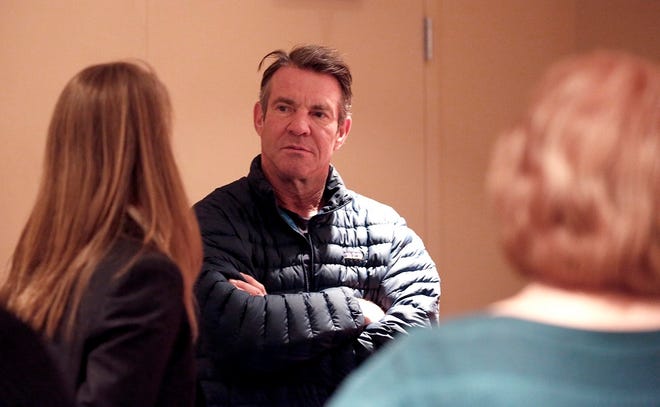 Dennis Quaid talks with reporters on the set of the film "I Can Only Imagine," a biopic based on the hit song by Christian hitmakers MercyMe, at the Oklahoma City Civic Center, Thursday, Jan. 12, 2017. [Sarah Phipps/The Oklahoman Archives]