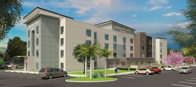 A four-story, 117-room TownePlace Suites by Marriott hotel is planned on 2.5 acres directly east of I-75 and north of Fruitville Road. [Rendering provided]