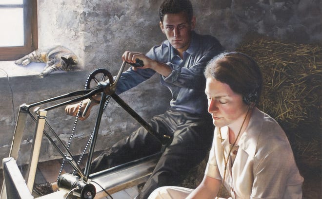Detail from "Les Marguerites Fleuriront ce Soir" (The Daisies Will Bloom at NIght" by Jeffrey W. Bass, depicting 35-year-old American Virginia Hall working with a member of the French resistance. [Public domain/Collection of the Central Intelligence Agency]