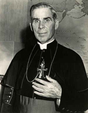 Archbishop Fulton J. Sheen, shown here in 1965, was born in the Woodford County city of El Paso. The status of the sainthood campaign on behalf of Sheen, a former Peorian, is uncertain.