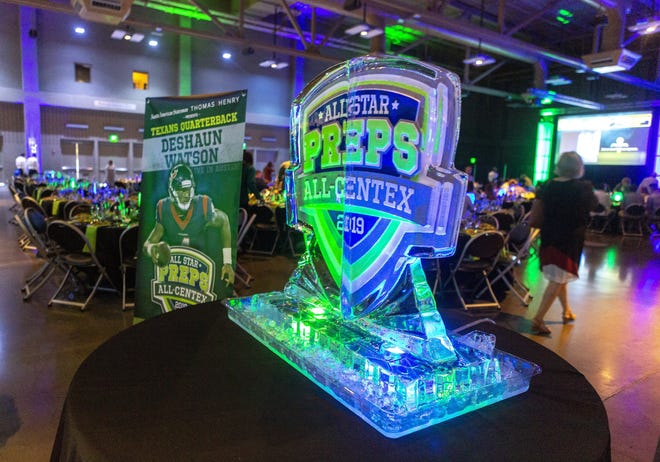 An ice sculpture greets the student-athletes and their families entering the Best of All-Centex Preps awards banquet Monday at the Palmer Events Center. [Stephen Spillman/for Statesman]