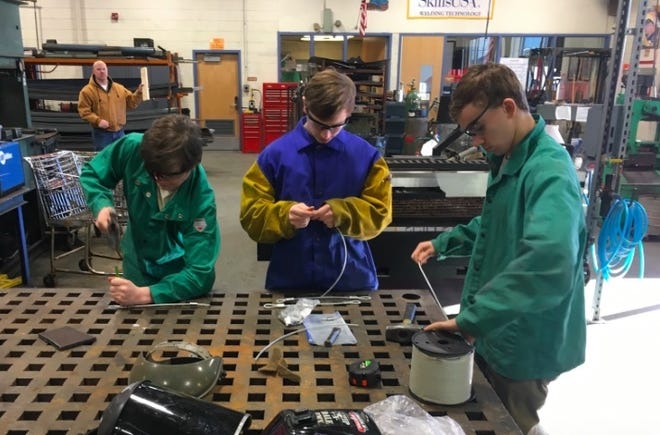 Welding students at Burlington County Institute of Technology in Medford built safety harnesses that would prevent an active shooter from breaking into classrooms. [CONTRIBUTED]