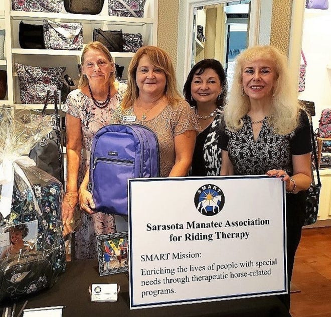 Pictured left to right at the Vera Bradley UTC Shopping Event for SMART: Kathleen Cleveland, LWRWC president; Dee Danmeyer, executive director of Sarasota-Manatee Association of Riding Therapy; Eileen Buzzard, event chair and LWRWC past president advisor; and Monika Templeman, LWRWC publicity chair. [Submitted photo]