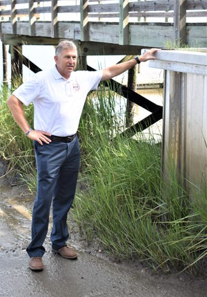 Bryan County Emergency Services Director Freddy Howell says this dock would likely be underwater if a category five hurricane hit Bryan County. [Steve Scholar/For Bryan County Now]