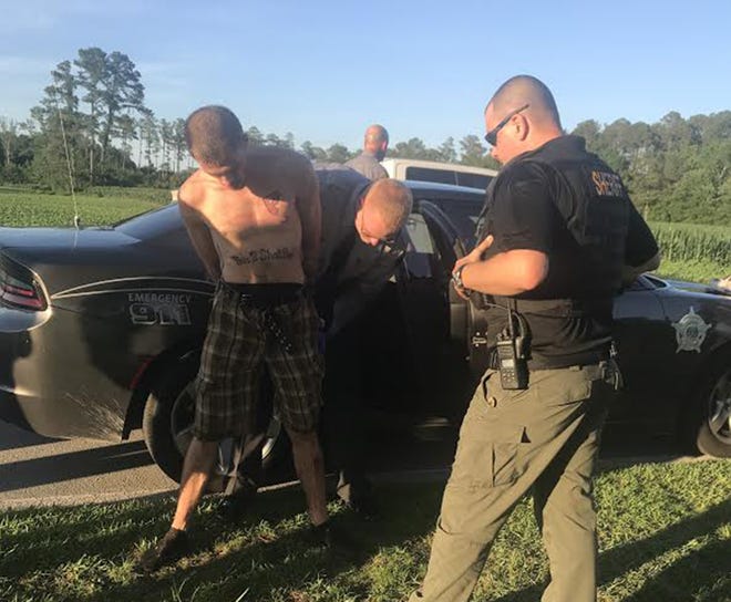 Craven County deputies arrest Logan Ray Potter following a car chase and brief search for him in the Dover area. [Contributed photo courtesy of the Craven County Sheriff's Department]