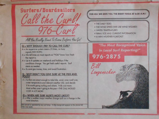 Call the Curl ad from the long-defunct, "Surfing News," February 1990 [PHOTOS COURTESY BILL LONGENECKER/FOR SHORELINES]
