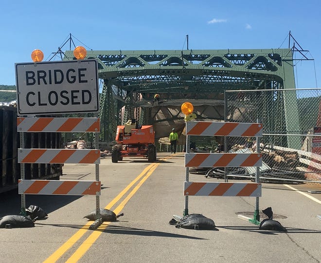Rover Contracting Inc. crews, of Hopewell Junction, continue to work on the Bridge Street Bridge which is expected to reopen to traffic by the end of October. [SHAWN VARGO/THE LEADER]