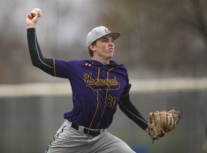 Hononegah pitcher Payton Mather tied for the NIC-10 lead with seven wins and had a 1.70 ERA. He should be one of the stars for the NIC-10 team in Monday night's Big Northern vs. NIC-10 senior all-star game at Rivets Stadium. [CHRIS NIEVES/RRSTAR.COM CORRESPONDENT]
