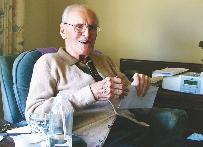 Alfred Scheible at age 94 in 2007. He liked to keep a daily planner with notes about each day's activities and thoughts and wrote in the notebooks every day, sitting in his chair. The planners are now a valuable resource for his family. He died in March, 2009 at age 96.