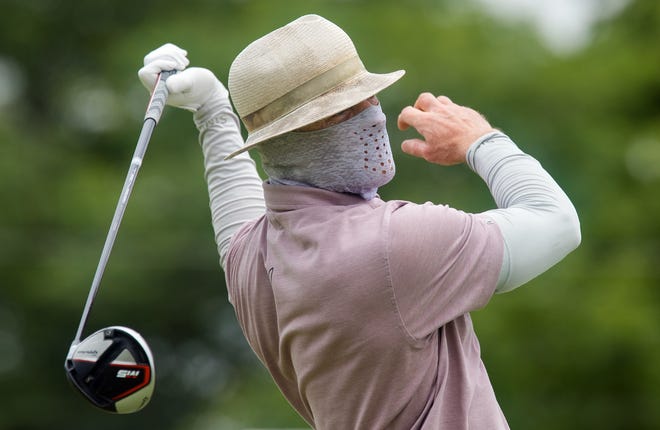 James Driscoll watches his tee shot on the 16th hole during the fourth round of Web.com Tour's Lincoln Land Championship presented by LRS Sunday, June 16, 2019. [Ted Schurter/The State Journal-Register]