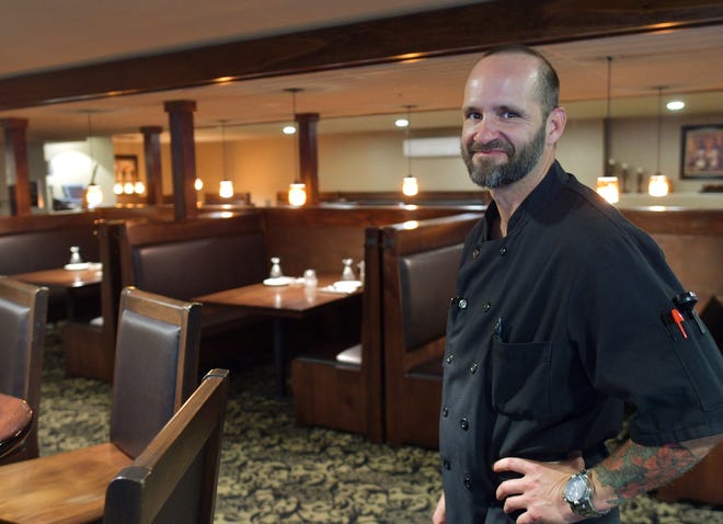 Chef Christopher Despotopulos in the Cellar Grille at the Chocksett Inn in Sterling. [T&G Staff/Christine Peterson]