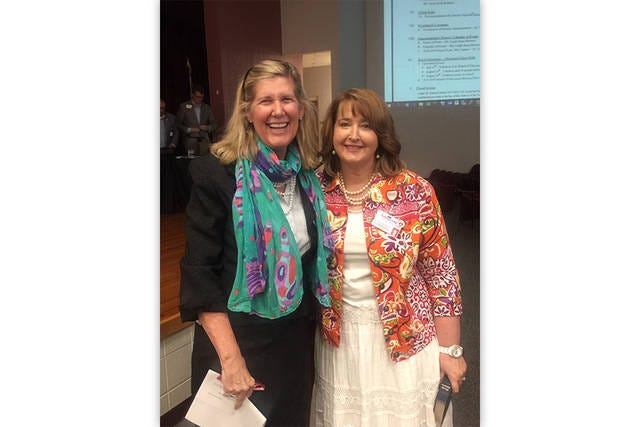 PASSING THE GAVEL — Superintendent Dr. Terry Worrell, left, poses with Carla Freemyer, who will become interim superintendent of the Asheboro City Schools, effective July 1. Worrell will be retiring at the end of this month. (Contributed)