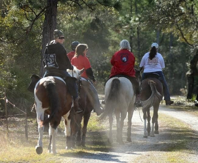 In this 2015 file photo, people ride horses in TIger Bay STate Forest.