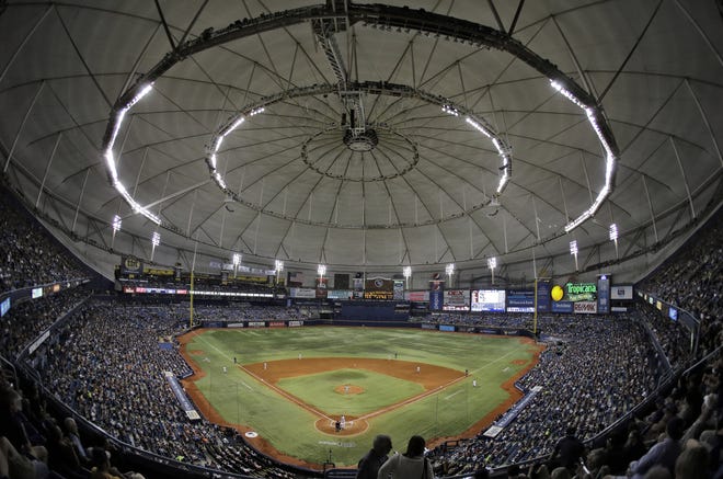 Fans watch a Tampa Bay Rays game at Tropicana Field in 2016 in St. Petersburg. The Rays have received permission from Major League Baseball's executive council to explore a plan that could see the team split its home games between the Tampa Bay area and Montreal [AP Photo/Chris O'Meara, File]