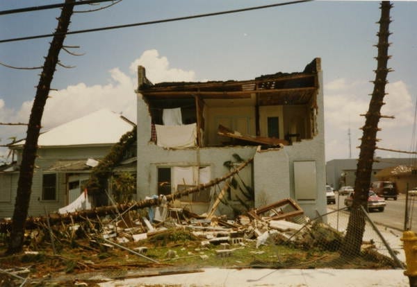 On August 24, 1992, Hurricane Andrew struck southern Florida. An estimated 180,000 persons were left homeless; insured damages were estimated at $15.5 billion and total damages at more than $30 billion. During November 3-13, to help prioritize health needs and direct public health resources, the Dade County Public Health Unit of the Florida Department of Health and Rehabilitative Services conducted a survey to assess health needs and the availability of health-care services during the recovery phase with funds provided by the Federal Emergency Management Agency (FEMA). (State Archives of Florida)
