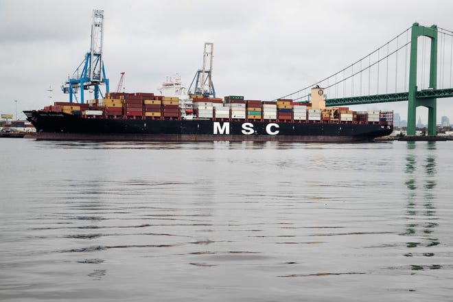 The MSC Gayane is moored at the Packer Marine Terminal in Philadelphia, Wednesday, June 19, 2019. U.S. authorities say they have seized more than $1 billion worth of cocaine from the container ship at Philadelphia's port, calling it one of the largest drug busts in American history. (AP Photo/Matt Rourke)