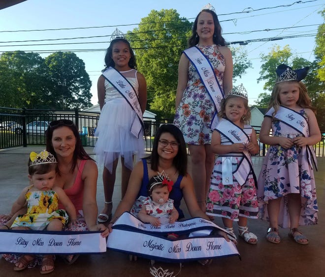 The 2019 Miss Down Home Festival Pageant winners were front row: Bitsy Miss Nova James Walker, Majestic Miss Addison Lackey, Miniature Miss Lillee Falls, Tiny Miss Cambri Wright; back row: Little Miss Akira Biggs, and Teen Miss Dallas Seagle. [PROVIDE PHOTO]
