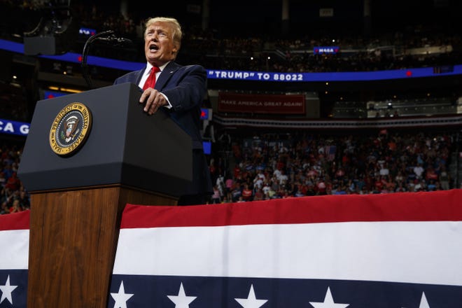 President Donald Trump speaks during his re-election kickoff rally at the Amway Center in Orlando on Tuesday. [AP Photo/Evan Vucci, File]