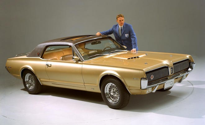 The 1968 Mercury Cougar XR7-G was to be the equivalent of the Shelby Mustang. It featured three engines, a 302 small block, a 390 big block initially available from Hertz rentals, and the 428 Cobra Jet. This Mercury promo shows Gurney with the XR7-G in Cobra Jet trim. [Compliments Ford Motor Company]