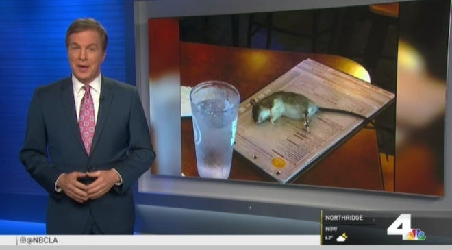 A rat fell from the ceiling onto a table at a Los Angeles-area Buffalo Wild Wings restaurant. [KNBC-TV]