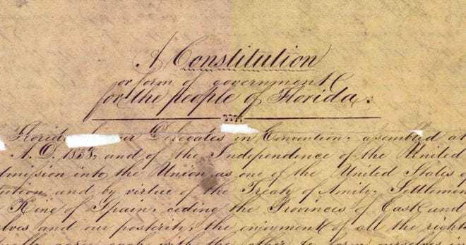 A photograph of Florida's first state Constitution [Florida Archives]