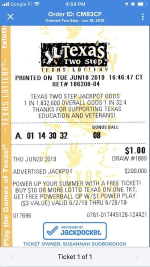 Once a customer purchases a lottery ticket through the Jackpocket app, he or she receives a high-resolution photo of the ticket on a smart phone. The photo is a significant lure of the app since it reduces the risk of losing a ticket — short of losing your phone. [Courtesy photo]