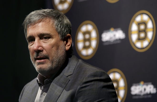 Boston Bruins President Cam Neely speaks to reporters during the hockey teams end-of-season news conference, on June 18 in Boston. [AP File Photo/Steven Senne]