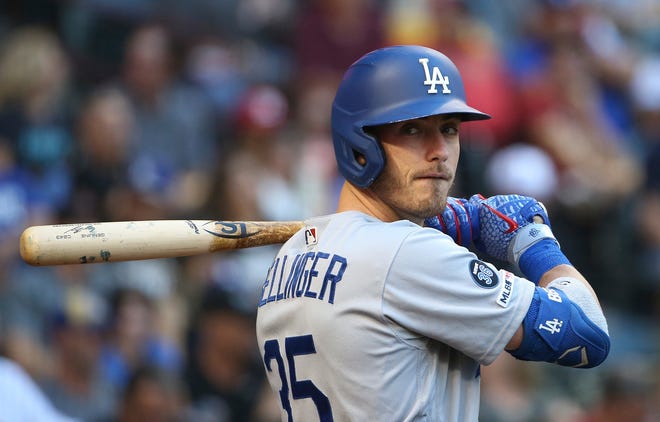 Los Angeles Dodgers' outfielder Cody Bellinger leads the majors with a .356 batting average and has also hit 27 homers for a team running away with the National League West. [AP Photo/Ross Franklin]