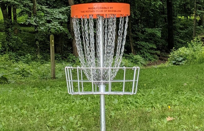 Disc golf uses a chain basket to catch discs thrown from a tee.

(Photo provided)
