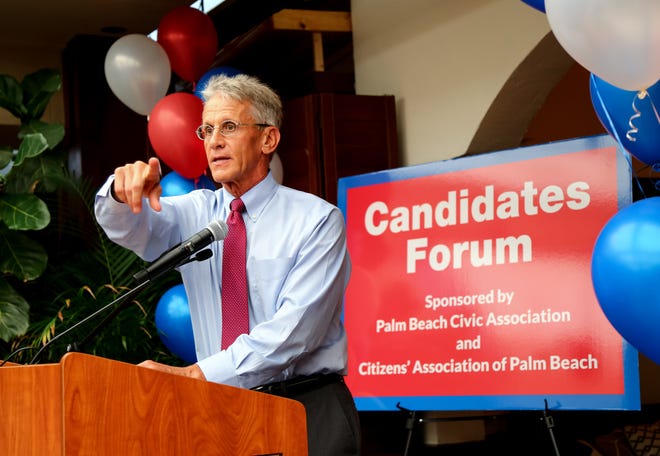 Palm Beach Civic Association President Ned Barnes, shown during a candidates forum at Nick and Johnnie's Restaurant in Palm Beach in August 2016. [RICHARD GRAULICH/palmbeachdailynews.com]